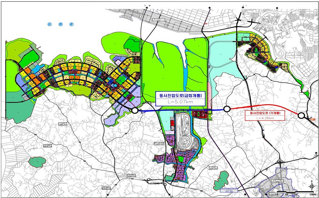 송산그린시티 동서진입도로 개통 구간. [화성시 제공]