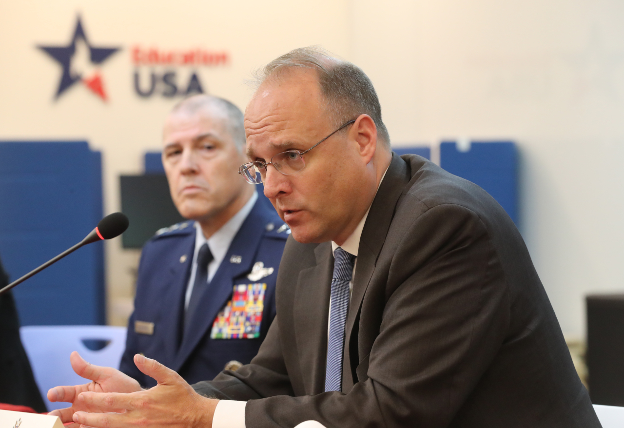 Marshall Billingslea, special U.S. presidential envoy for arms control, speaks during a press conference in Seoul. (Yonhap)