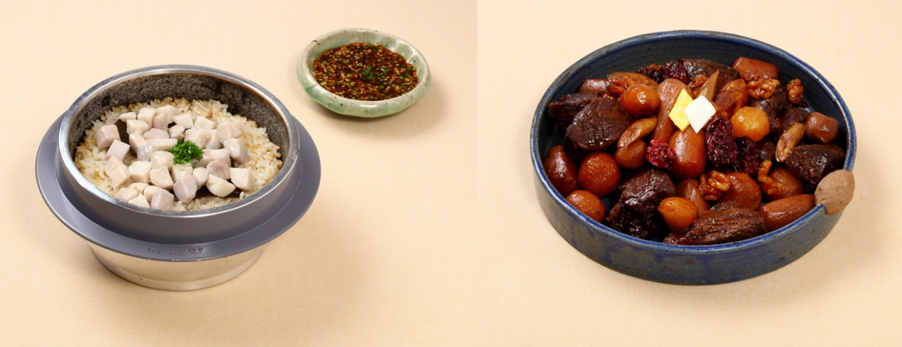 토란 조 밥(좌), 토란사태찜 [사진=농촌진흥청]