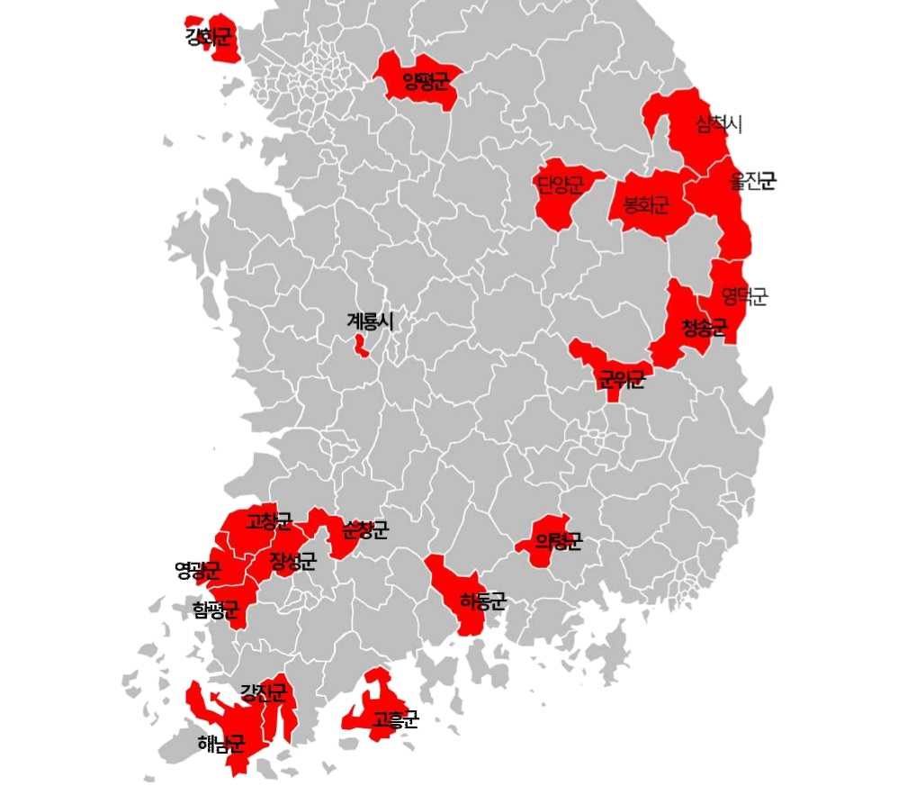 추석 연휴 타지역 교통사고 증가율 상위 지자체. [도로교통공단 제공]