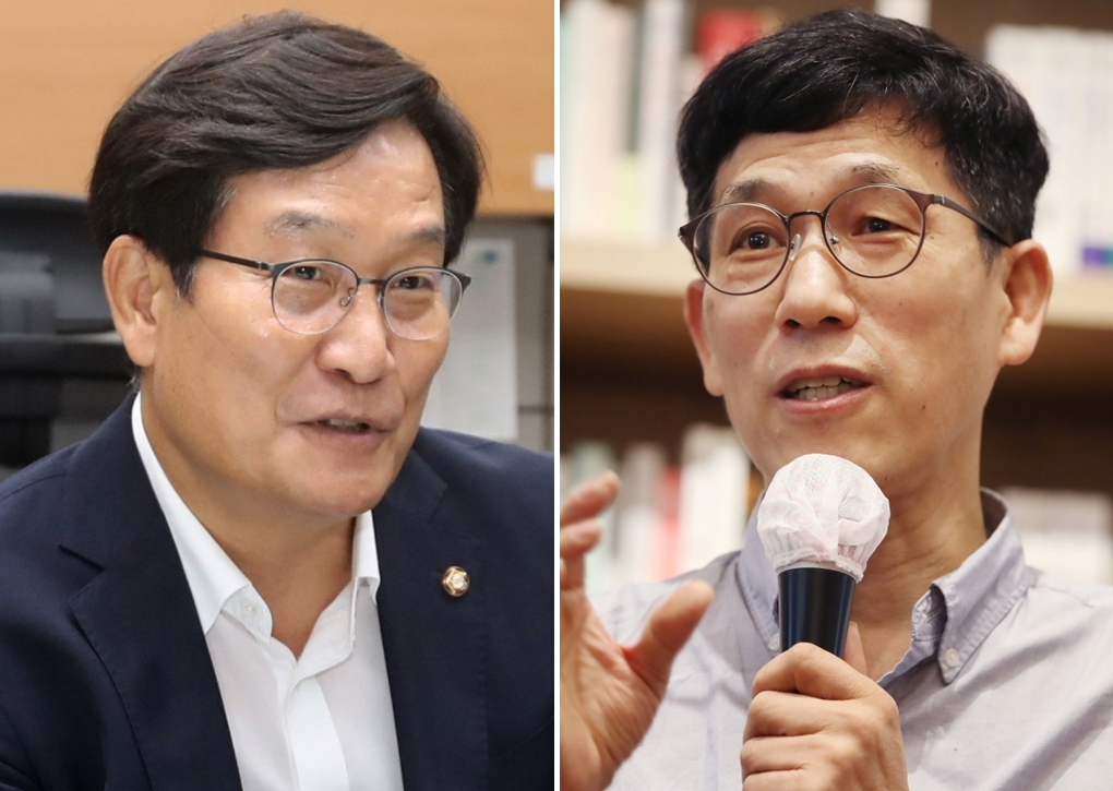 신동근 더불어민주당 의원(왼쪽)과 진중권 전 동양대 교수. [연합]