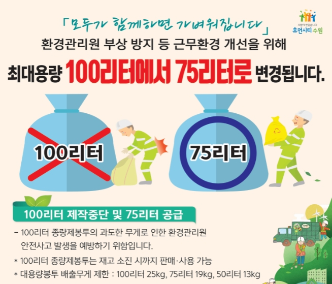종량제 봉투 최대 용량 변경 안내 홍보물.