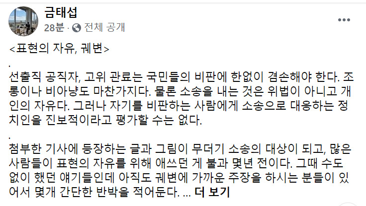 [금태섭 전 더불어민주당 의원 페이스북 일부 캡처]