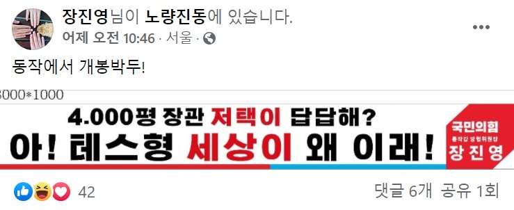 장진영 국민의힘 동작갑 당협위원장 페이스북 일부 캡처.