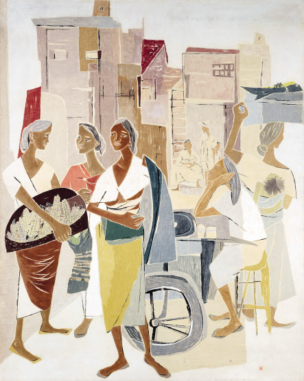 박래현, 노점, 1956, 종이에 채색, 267x210cm, MMCA소장. 국전 대통령상 수상작