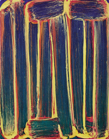 로버트 재니츠, Social perfection, oil, wax, flour on linen, 137x106cm, 2019