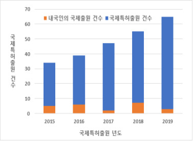 내국인의 국제·국내 특허출원 건수(2015년~2019년)