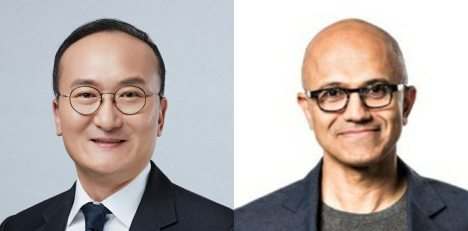 이석희(왼쪽) SK하이닉스 사장, 사티아 나델라 마이크로소프트 CEO [각사 제공]