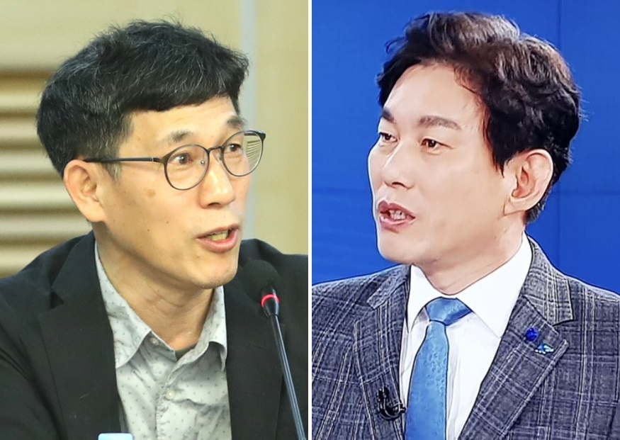 진중권 전 동양대 교수(왼쪽)와 박진영 더불어민주당 부대변인. [연합, 박진영 부대변인 페이스북 페이지 캡처]