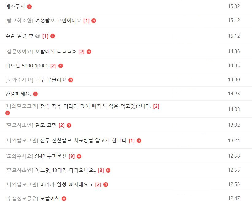 탈모 관련 네이버 카페에 글이 꾸준히 올라온다. [사진=해당 카페 캡처]