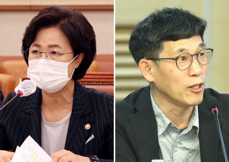 추미애 법무부 장관(왼쪽)과 진중권 전 동양대 교수. [연합]