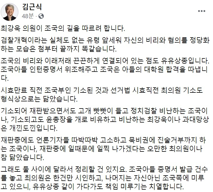 김근식 경남대 교수 페이스북 일부 캡처.