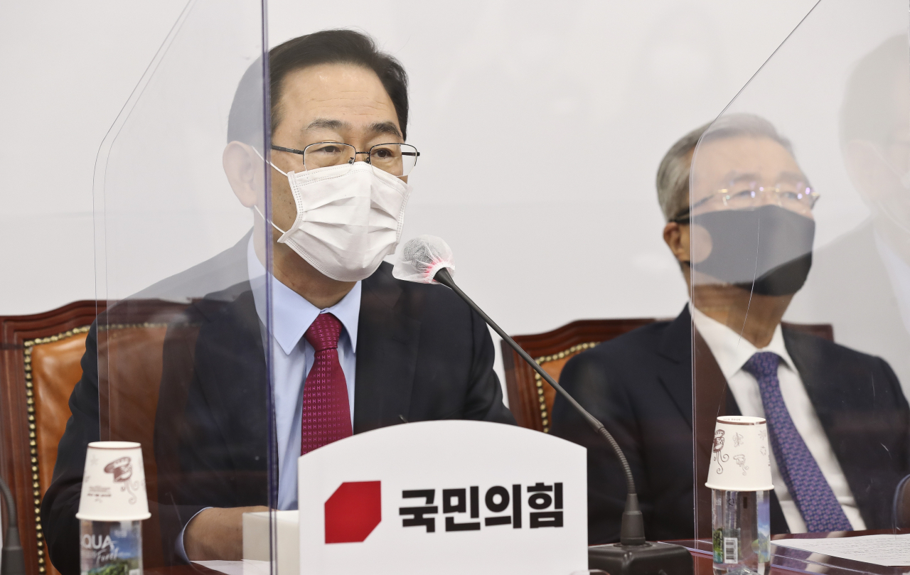 주호영 국민의힘 원내대표가 19일 오전 서울 여의도 국회에서 열린 비상대책위원회의에서 발언하고 있다. [연합]
