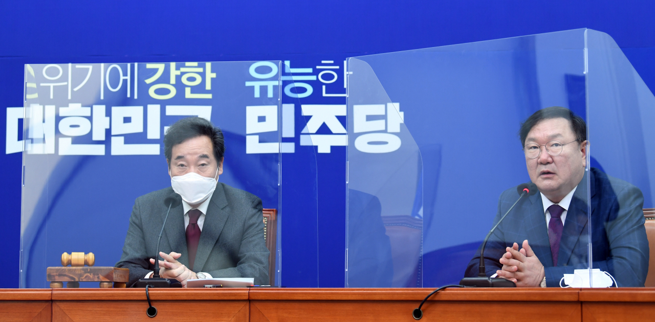 김태년 더불어민주당 원내대표가 19일 오전 서울 여의도 국회에서 열린 최고위원회의에서 발언하고 있다. [연합]