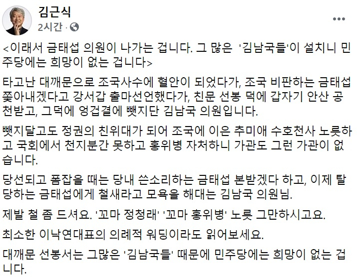 김근식 경남대 교수 페이스북 일부 캡처.