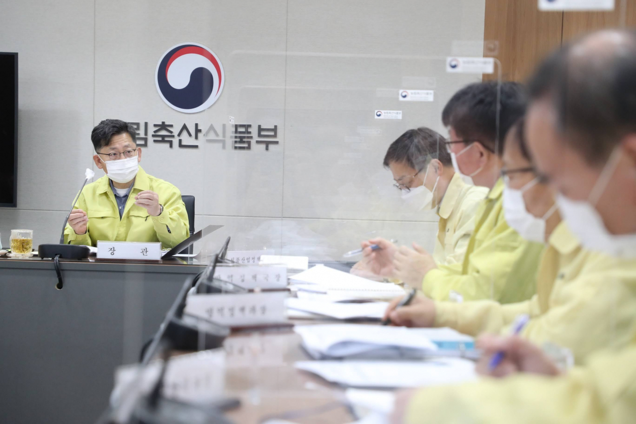 ASF 중앙사고수습본부장을 맡고 있는 김현수 농림축산식품부 장관이 일년만에 국내 양돈농가에서 ASF가 발생한 지난 8일부터 매일 방역상황 점검회의를 주재하고 있다. [농림축산식품부 제공]