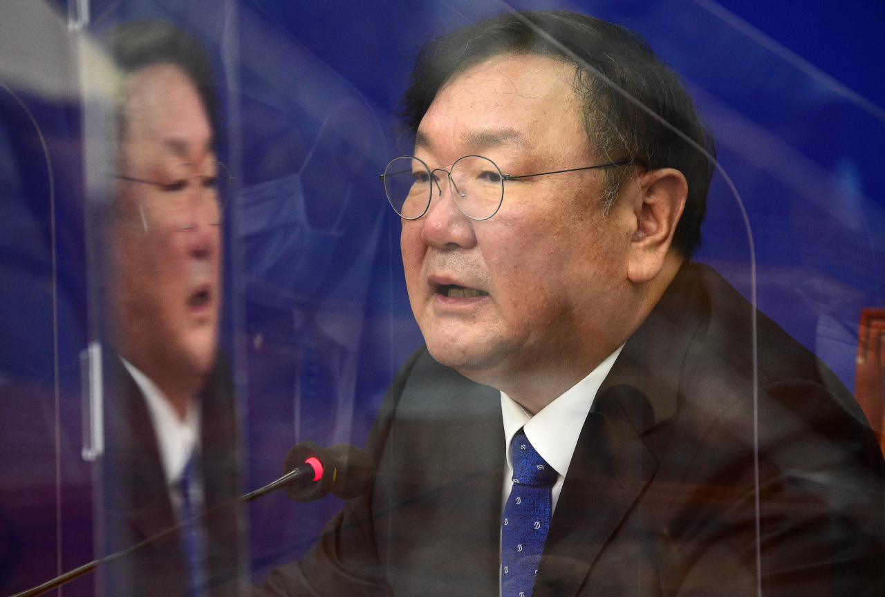김태년 더불어민주당 원내대표가 26일 서울 여의도 국회에서 열린 최고위원회의에서 발언하고 있다. [연합]