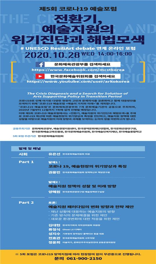 제5회 코로나19 예술포럼 개최&hellip;온라인 생중계