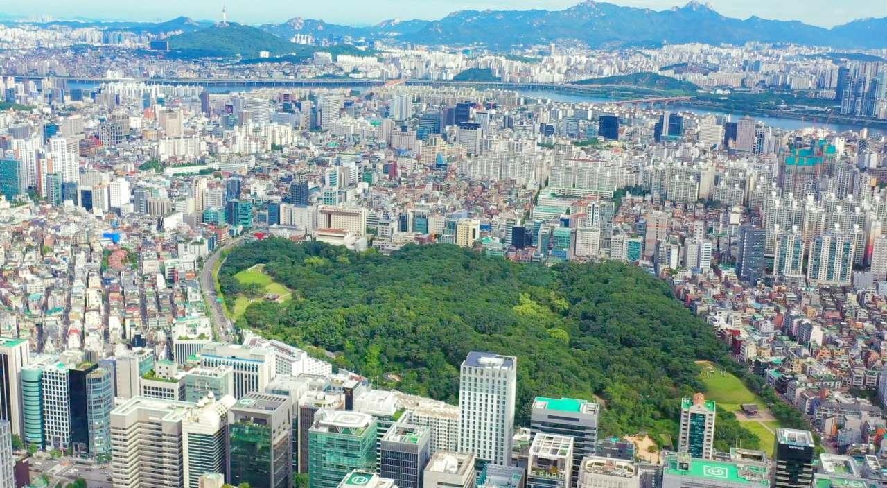 강남 상공에서 찍은 삼각 초록섬 선정릉