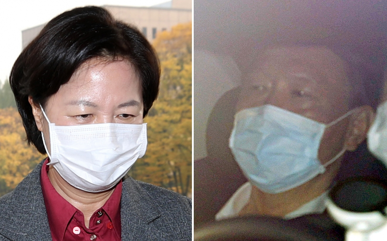 27일 오후 추미애 법무부 장관(왼쪽)이 정부과천청사 법무부로 들어서고 있다. 윤석열 검찰총장도 이날 오전 서울 서초구 서초동 대검찰청으로 출근하고 있다. [연합]