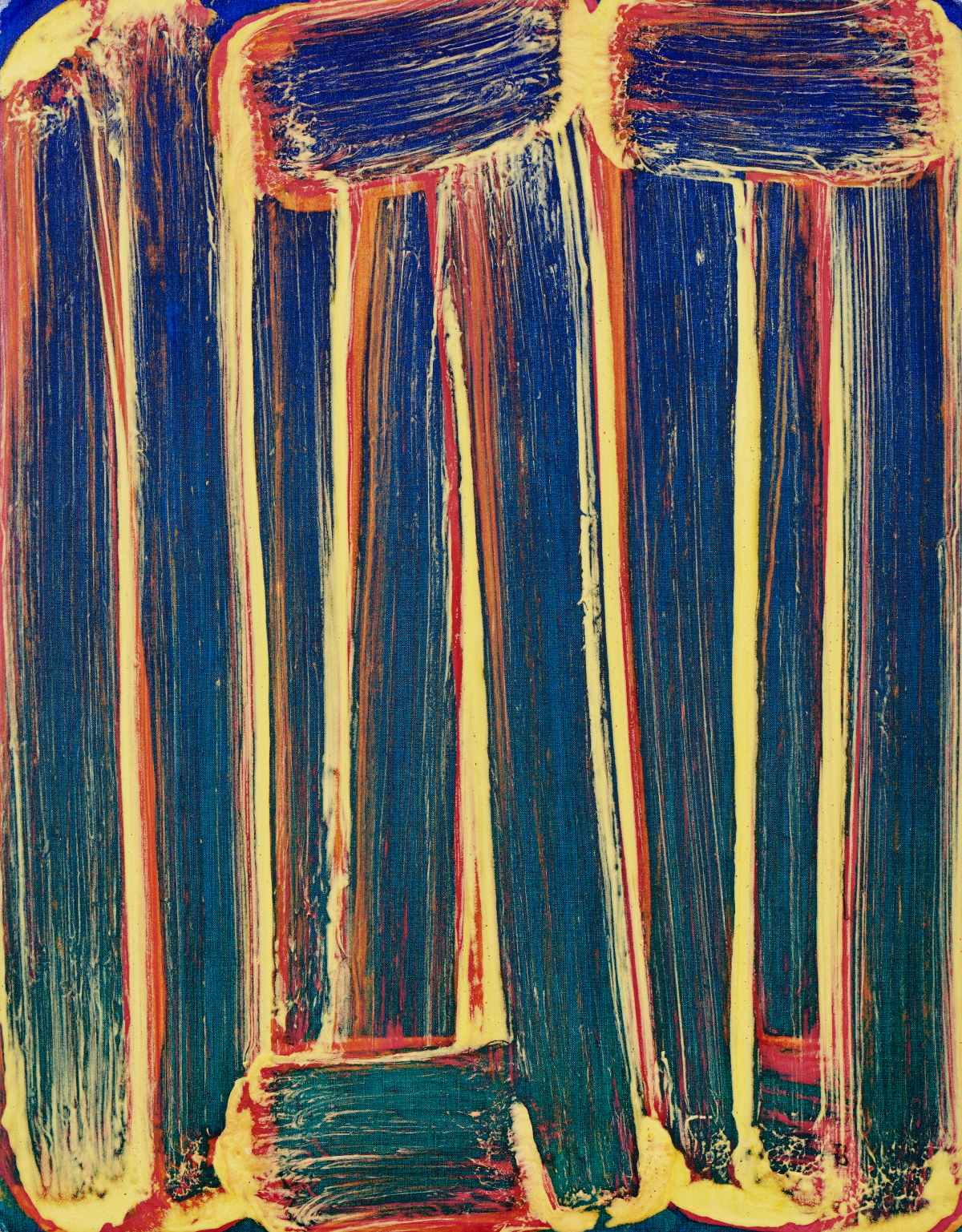 로버트 재니츠, Social Perfection, oil, wax, flour on linen, 137x106cm, 2019