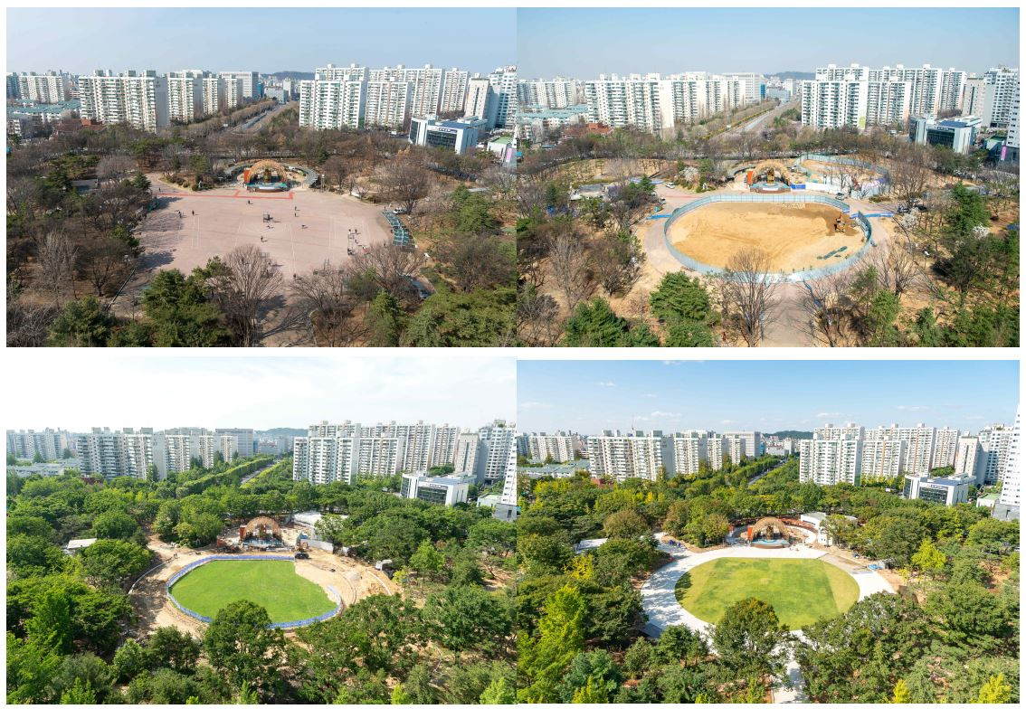 올해 2월부터 10월까지 변화된 양천공원 리모델링 모습. [양천구 제공]