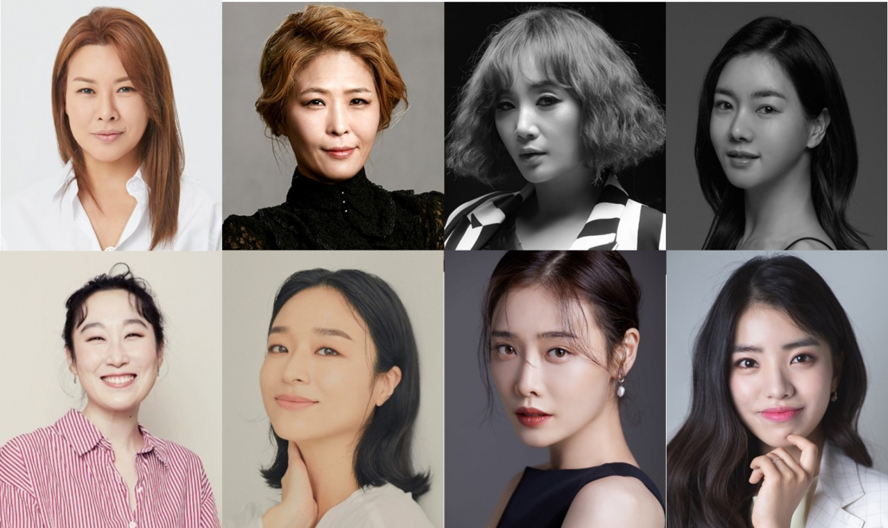 베르나르드 알바 초연 배우 정영주, 황석정, 이영미, 오소연, 김국희, 전성민, 김히어라, 김환희(왼쪽 상단부터) [브이컴퍼니 제공]