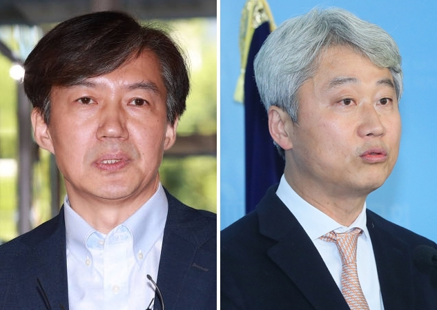 조국 전 법무부 장관(왼쪽)과 김근식 경남대 교수. [연합]