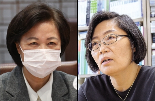 추미애 법무부 장관과 이수정 경기대 교수[연합/헤럴드DB]