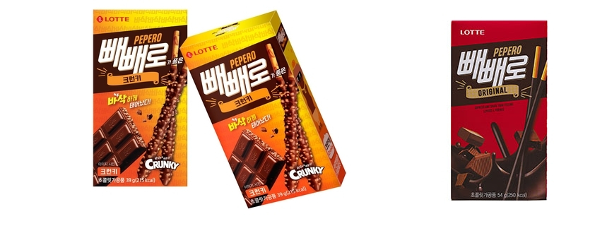 크런키 빼빼로(왼쪽), 오리지널 빼빼로 [사진출처=롯데제과 공식 홈페이지]