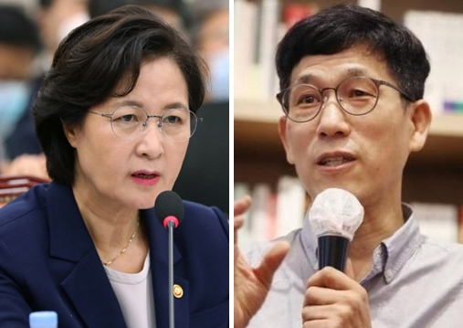 추미애 법무부 장관(왼쪽)과 진중권 전 동양대 교수. [연합]