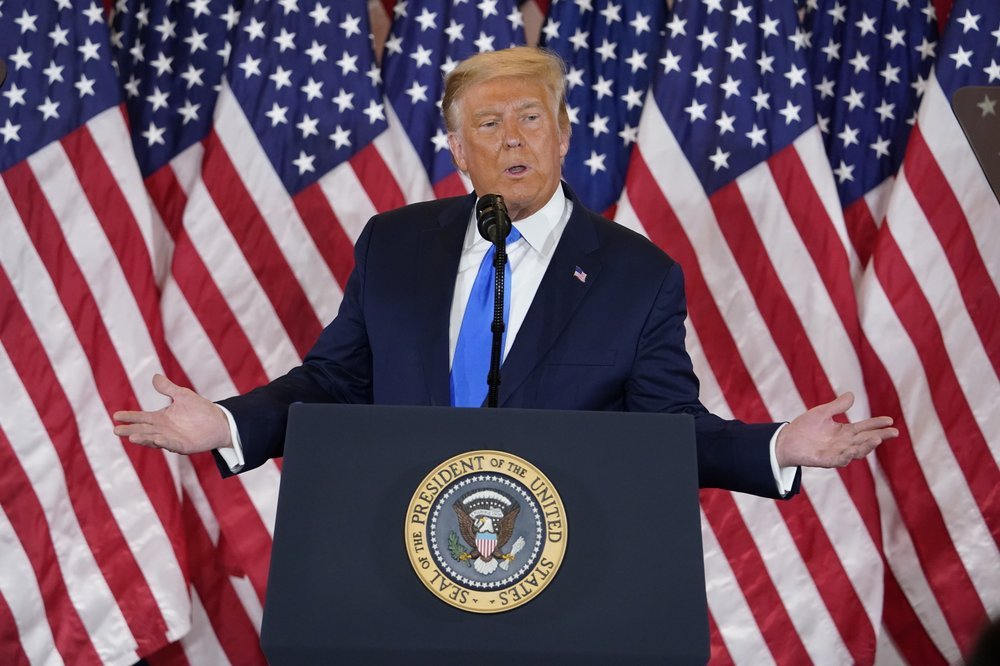 President Donald Trump speaks in the East Room of the White House, early Wednesday. (AP-Yonhap)