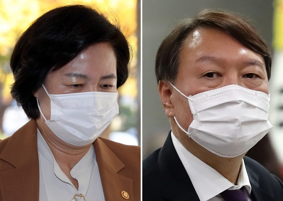 추미애 법무부 장관(왼쪽)과 윤석열 검찰총장. [연합]