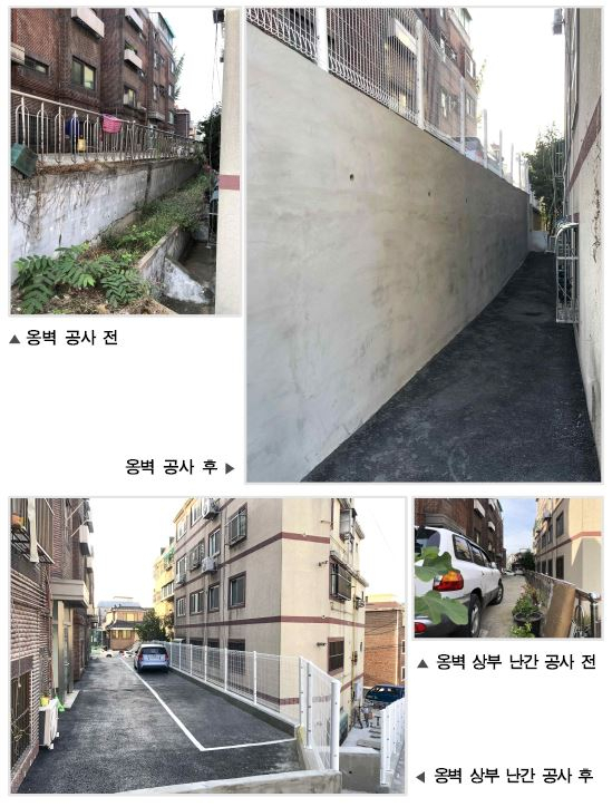 양천구 신월7동 한성빌라 옹벽 보수‧보강공사 전‧후 모습. [양천구 제공]