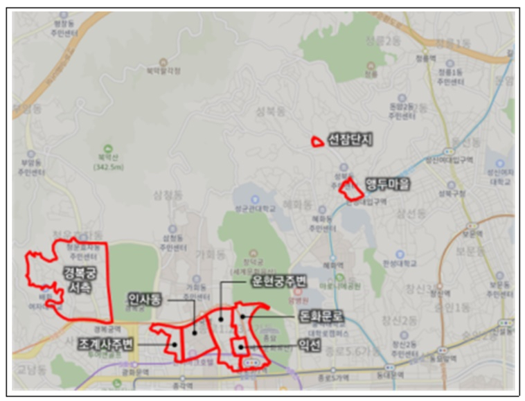 서울시 건축자산진흥구역으로 지정된 한옥 밀집 지역 [서울시]