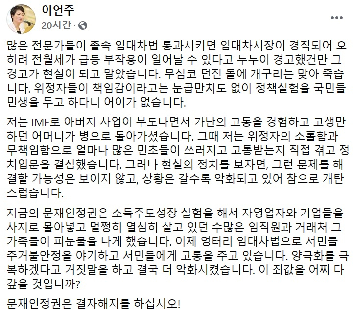 이언주 국민의힘 전 의원 페이스북 일부 캡처.
