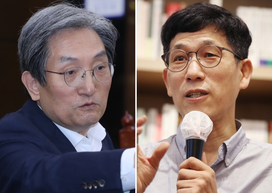 노영민 대통령 비서실장(왼쪽)과 진중권 전 동양대 교수. [연합]