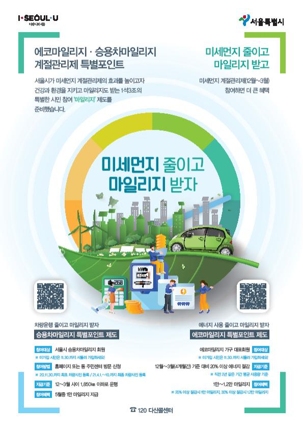 미세먼지 줄이고 마일리지를 받자 포스터.