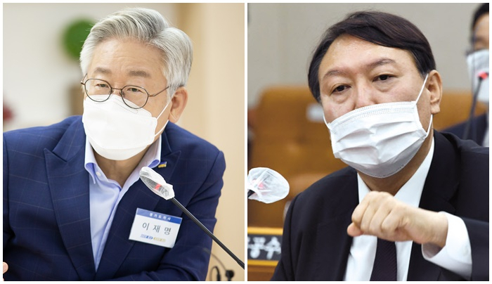 이재명 지사(왼쪽)과 윤석열 총장(오른쪽)