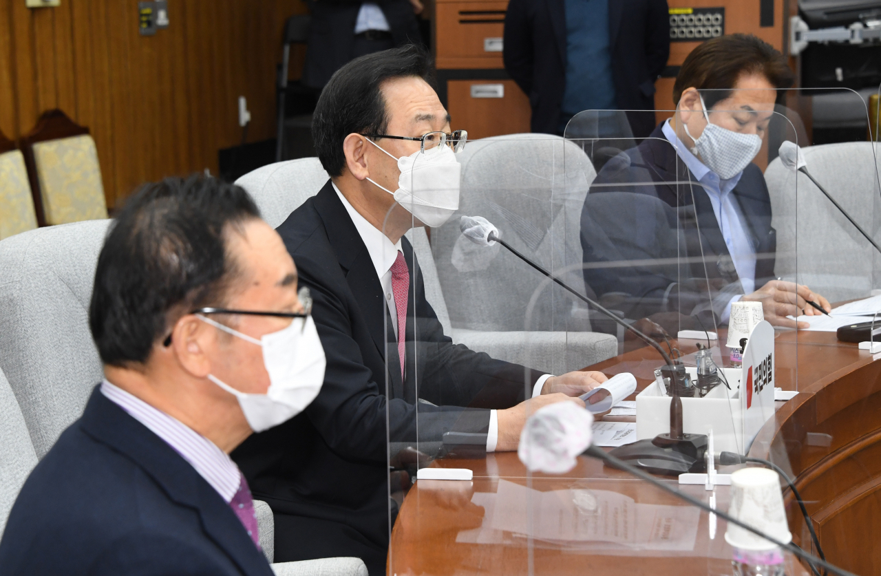 주호영 국민의힘 원내대표가 20일 국회에서 열린 원내대책회의에서 발언하고 있다. [이상섭 기자/babtong@heraldcorp.com]