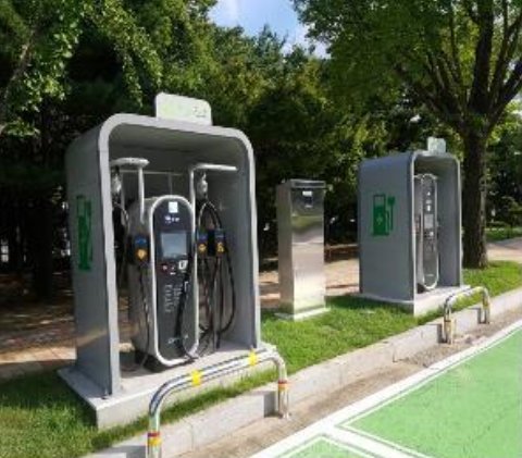 This photo, provided by the National Assembly Secretariat on Friday, shows electric vehicle charging stations at the assembly complex in Seoul. (National Assembly Secretariat)