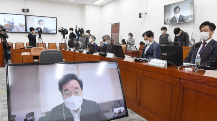 이낙연 더불어민주당 대표가 24일 국회에서 열린 화상 의원총회에서 발언하고 있다.[연합]