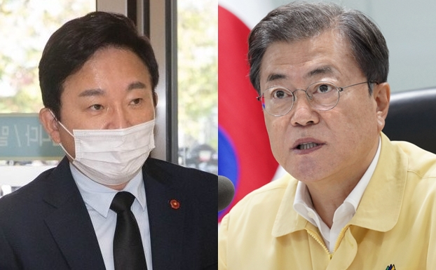 원희룡 제주지사와 문재인 대통령.[연합]