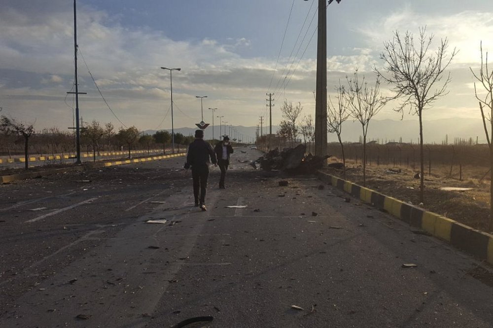 This photo released by the semi-official Fars News Agency shows the scene where Mohsen Fakhrizadeh was killed in Absard, a small city just east of the capital, Tehran, Iran, Friday. Fakhrizadeh, an Iranian scientist that Israel alleged led the Islamic Republic's military nuclear program until its disbanding in the early 2000s was “assassinated” Friday, state television said. (Fars News Agency)