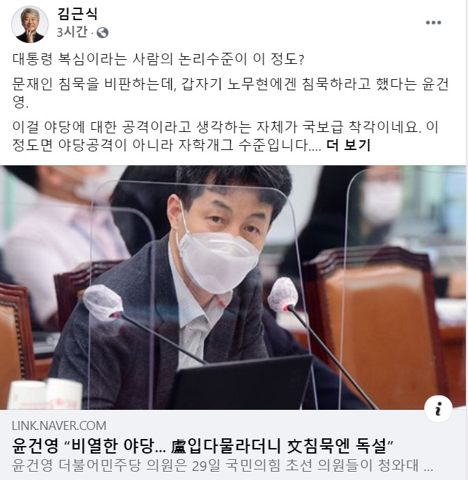 [김근식 국민의힘 송파병 당협위원장 및 경남대 교수의 페이스북 일부 캡처]