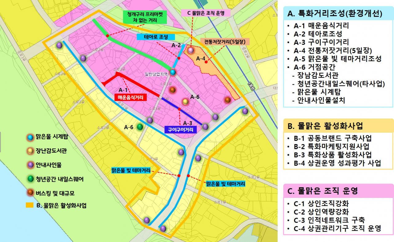 양평물맑은시장 상권 르네상스사업 구획도