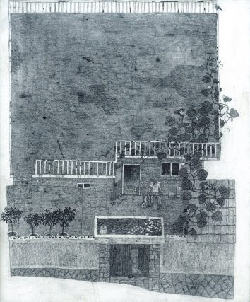 문성식, 노인의 집 1, 72.6&times;60.4cm, 캔버스에 연필
