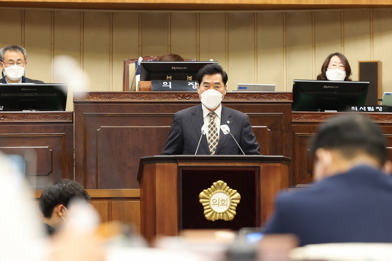 2021년도 시정방향 설명하는 김상돈 의왕시장. [의왕시 제공]