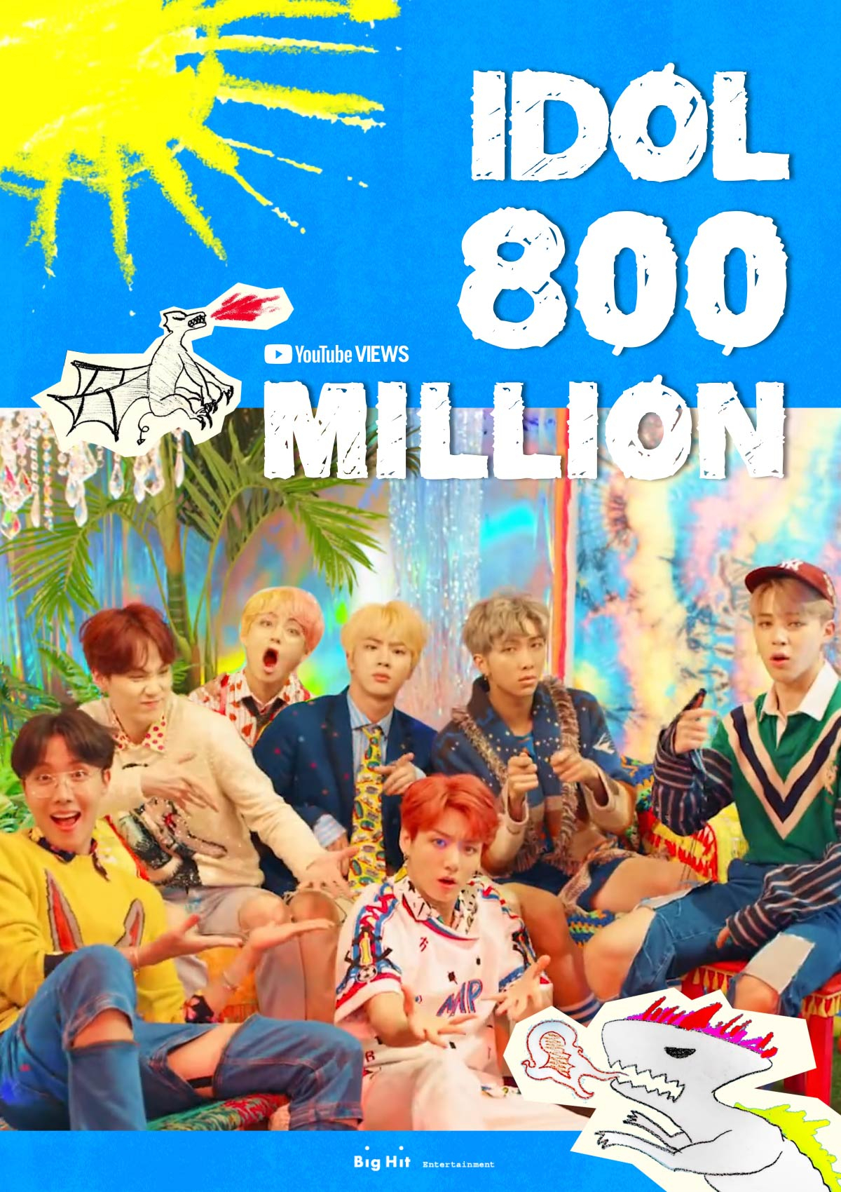 방탄소년단의 '아이돌' 뮤직비디오가 8억뷰를 돌파했다. [빅히트엔터테인먼트 제공]