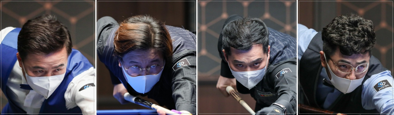 3쿠션 서바이벌 1차 16강 1조 김휘동 황봉주 차명종 안지훈(왼쪽부터)
